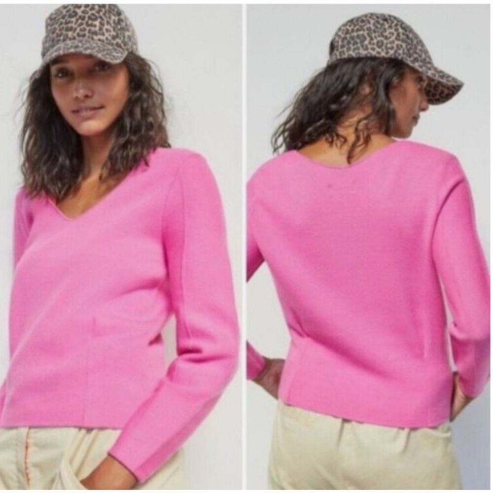 Maeve by Anthropologie Bright Pink V-Neck Sweater XS Excellent Pre-Owned